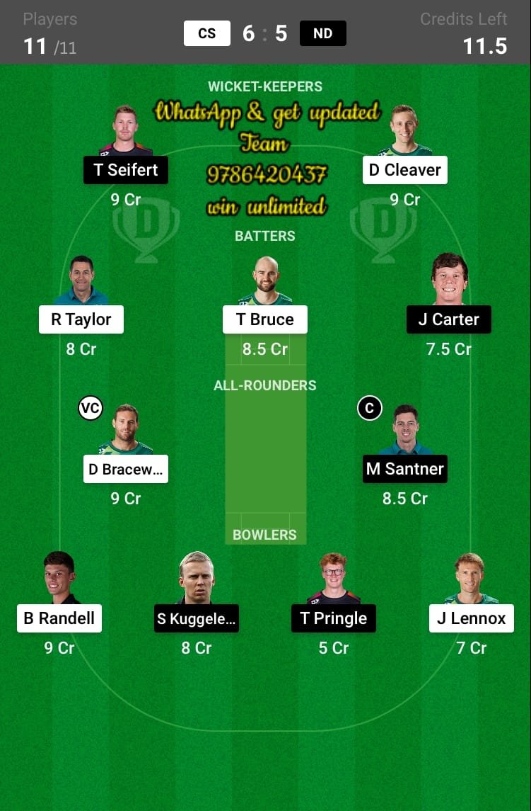 CS vs ND 8th Match Dream11 Team fantasy Prediction Dream11 Super Smash T20