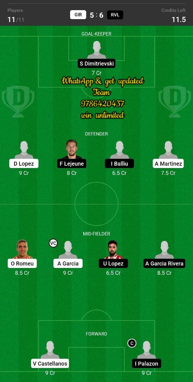 GIR vs RVL Dream11 Team fantasy Prediction La Liga