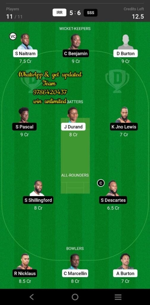 Irr Vs Sss Th Match Dream Team Fantasy Prediction Dream Nature