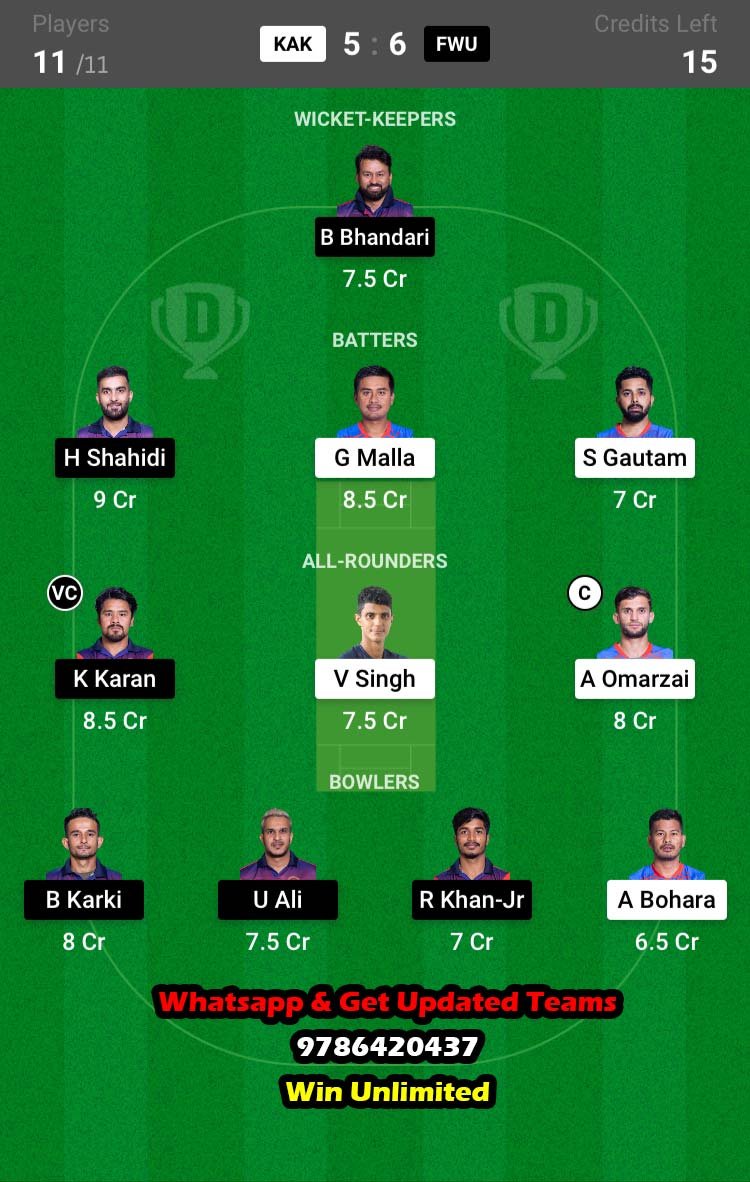 KAK vs FWU 5th Match Dream11 Team fantasy Prediction Nepal Domestic T20 League