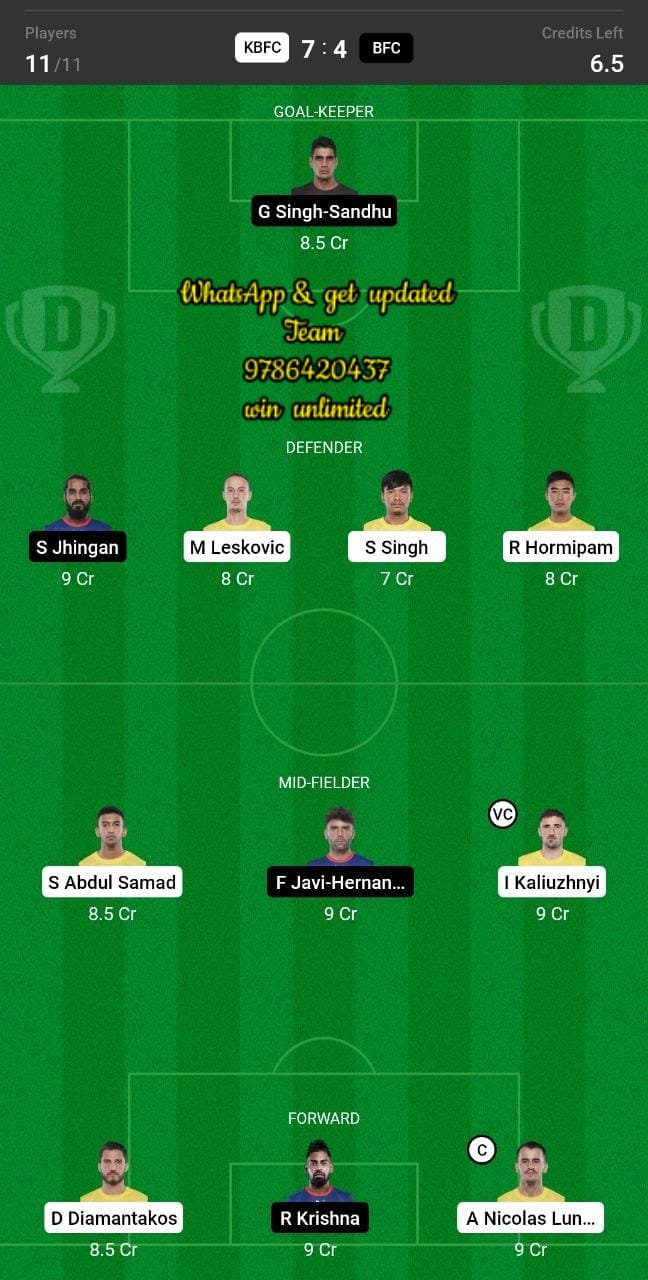 KBFC vs BFC Dream11 Team fantasy Prediction Hero ISL