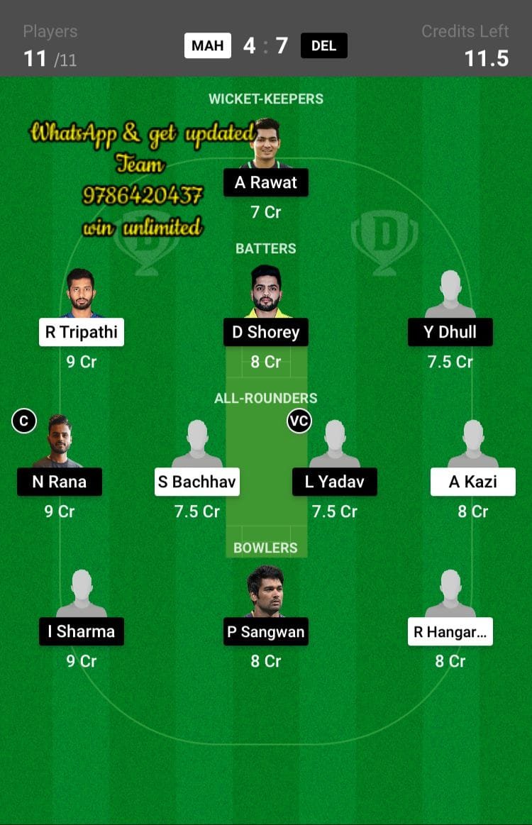 MAH vs DEL 3rd Match Dream11 Team fantasy Prediction Ranji Trophy