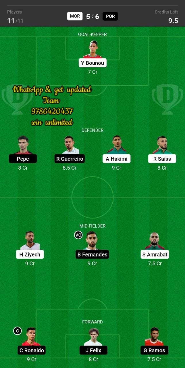 MOR vs POR Dream11 Team fantasy Prediction Football World Cup