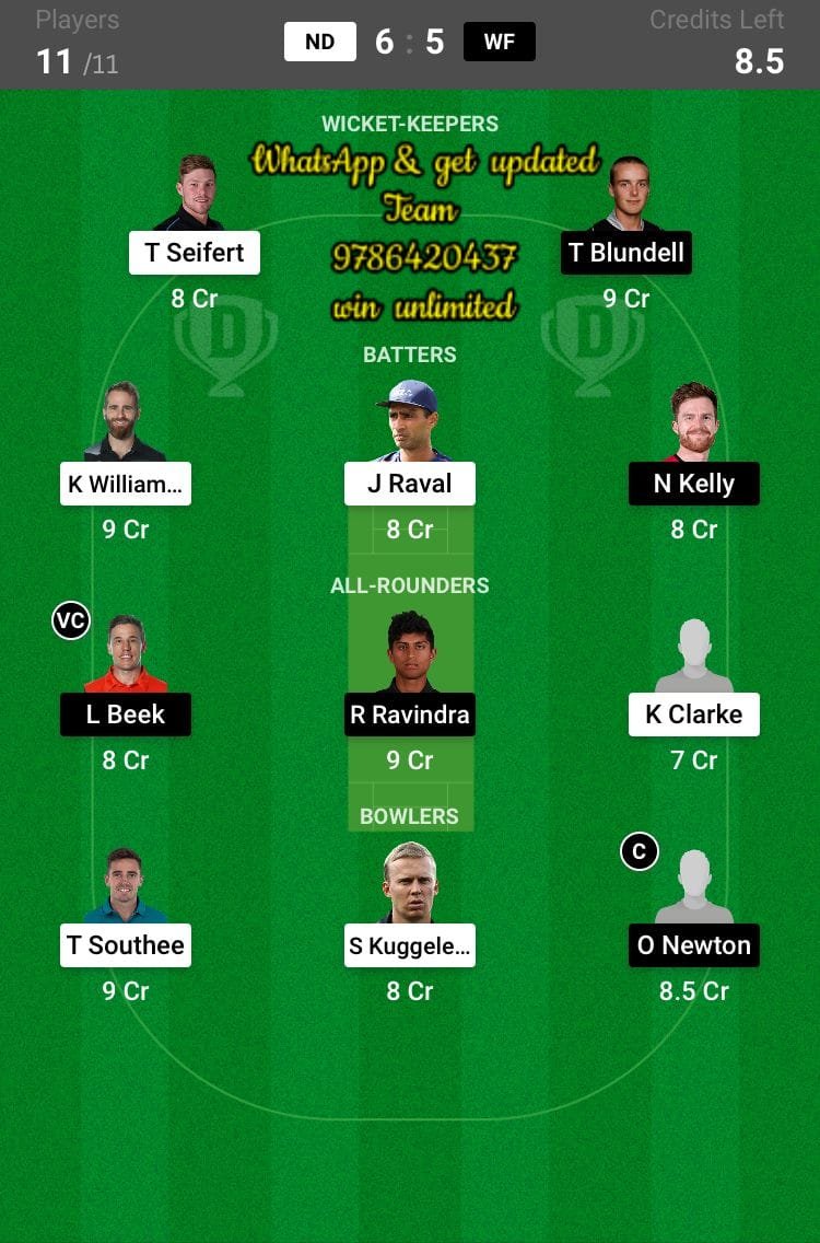 ND vs WF 9th Match Dream11 Team fantasy Prediction The Ford Trophy