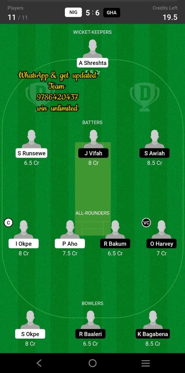 NIG vs GHA 27th Match Dream11 Team fantasy Prediction ICC T20 WC 2024 Sub Regional Qualifier B