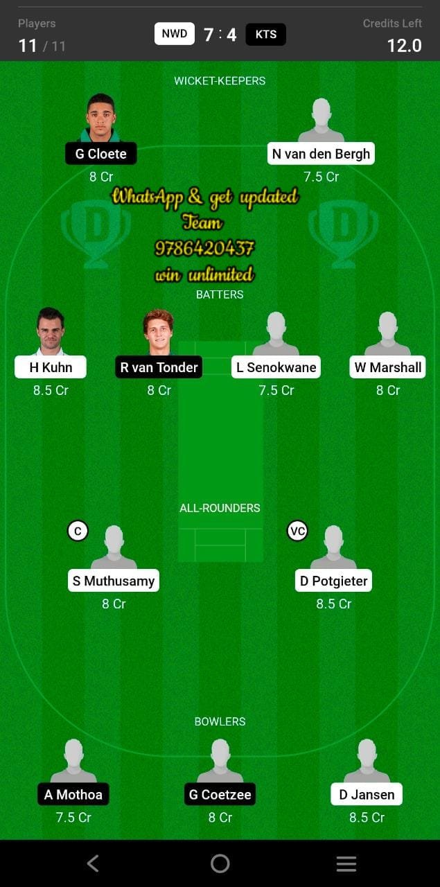 NWD vs KTS 5th Match Dream11 Team fantasy Prediction CSA One-Day Challenge Division One