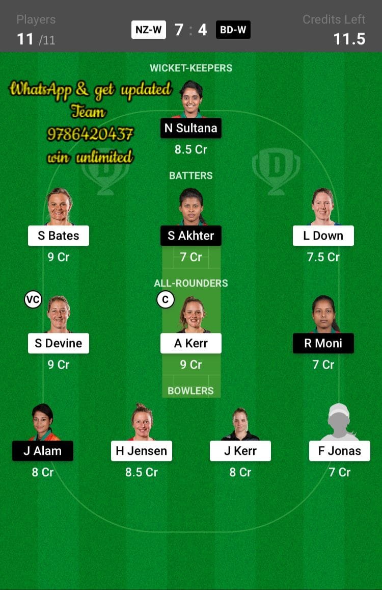 NZ-W vs BD-W 2nd ODI Match Dream11 Team fantasy Prediction Bangladesh Women tour of New Zealand