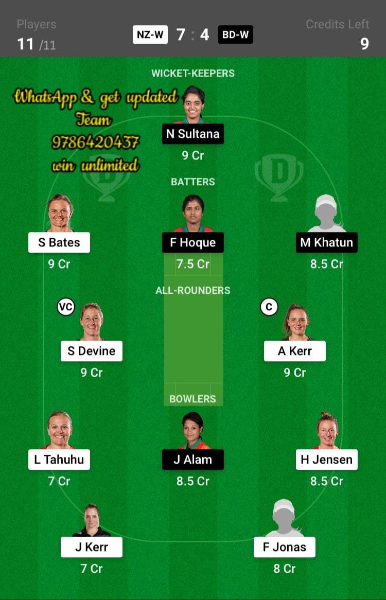 NZ-W vs BD-W 2nd T20I Match Dream11 Team fantasy Prediction Bangladesh Women tour of New Zealand