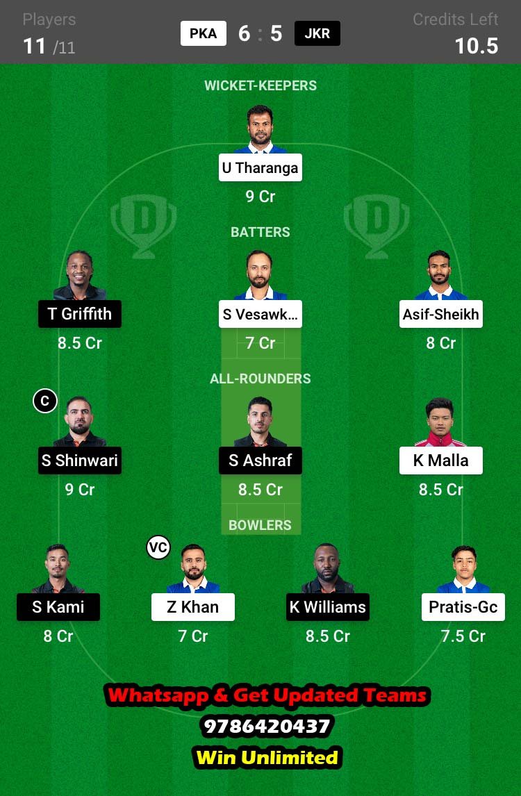 PKA vs JKR 4th Match Dream11 Team fantasy Prediction Nepal Domestic T20 League