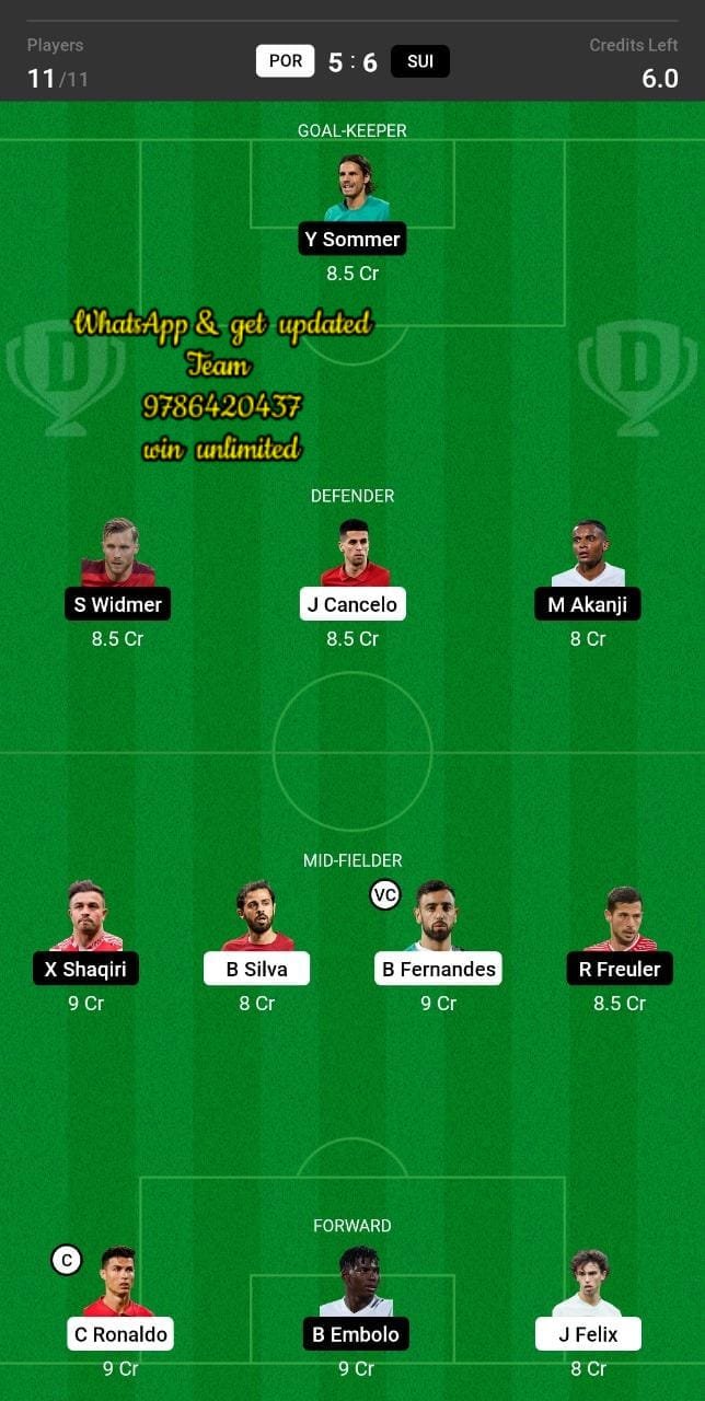 POR vs SUI Dream11 Team fantasy Prediction Football World Cup