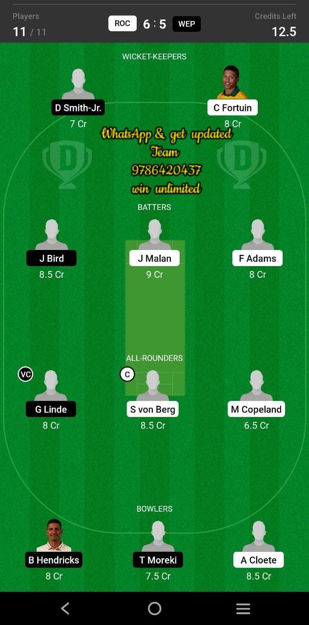 ROC vs WEP 27th Match Dream11 Team fantasy Prediction CSA One-Day Challenge Division One
