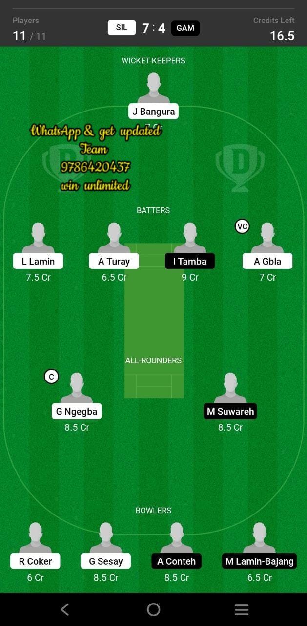 SIL vs GAM 18th Match Dream11 Team fantasy Prediction ICC T20 WC 2024 Sub Regional Qualifier B