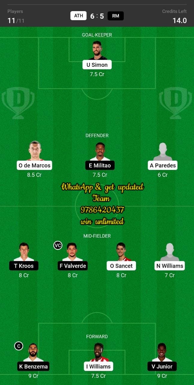 ATH vs RM Dream11 Team fantasy Prediction La Liga