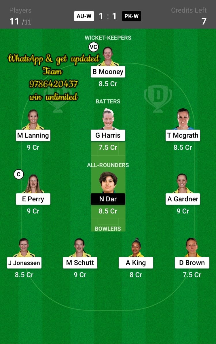 AU-W vs PK-W 2nd T20I Match Dream11 Team fantasy Prediction Pakistan Women tour of Australia