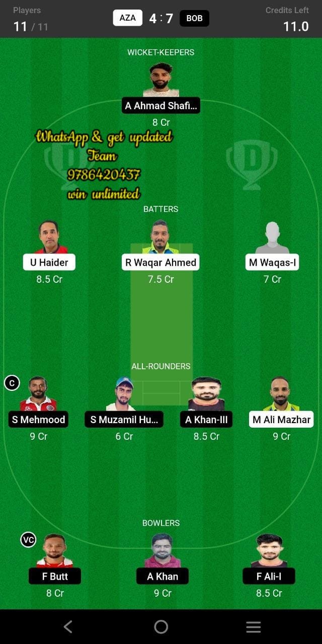 AZA vs BOB 5th Match Dream11 Team fantasy Prediction Oman D20