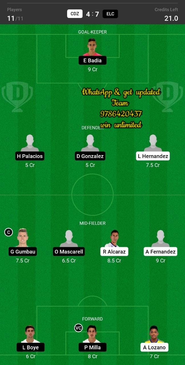 CDZ vs ELC Dream11 Team fantasy Prediction La Liga