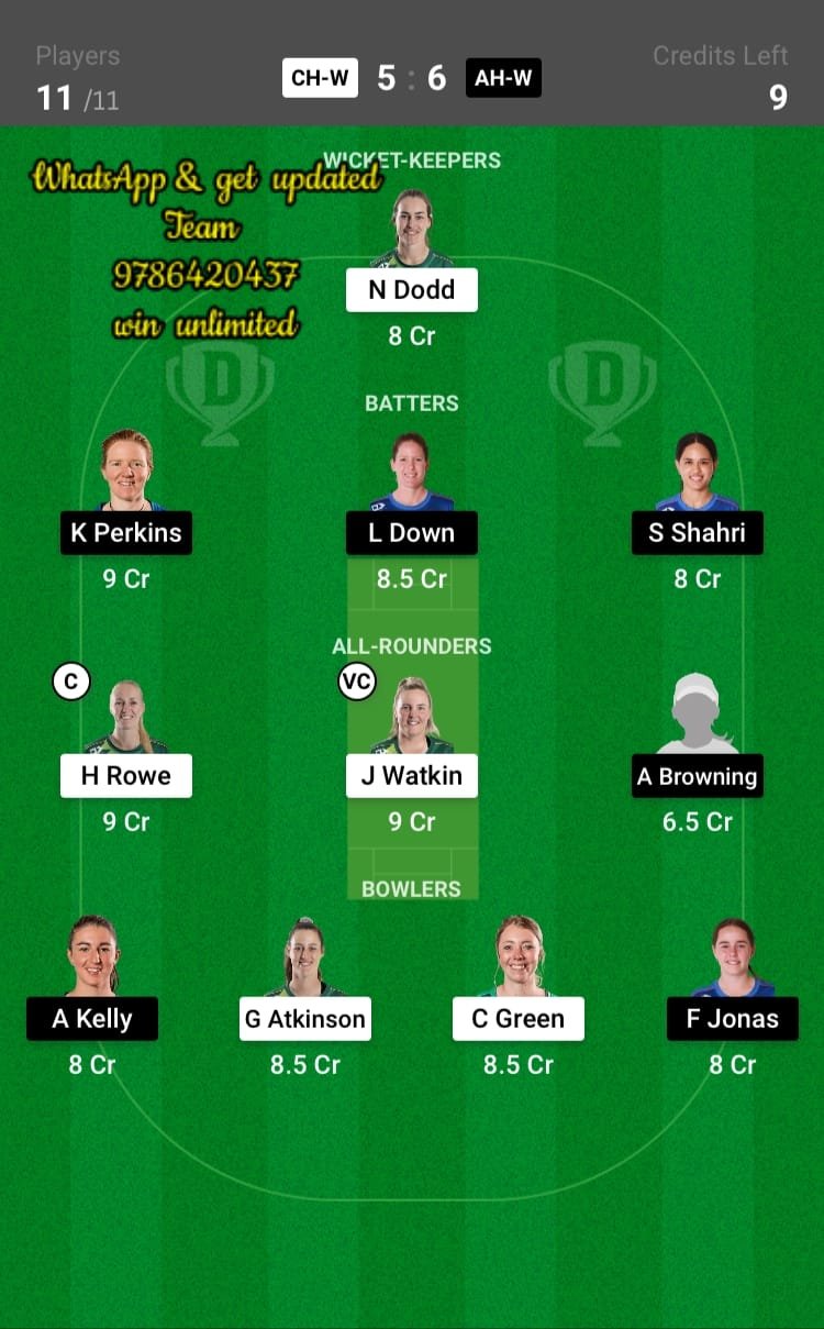 CH-W vs AH-W 12th Match Dream11 Team fantasy Prediction Dream11 Women's Super Smash T20