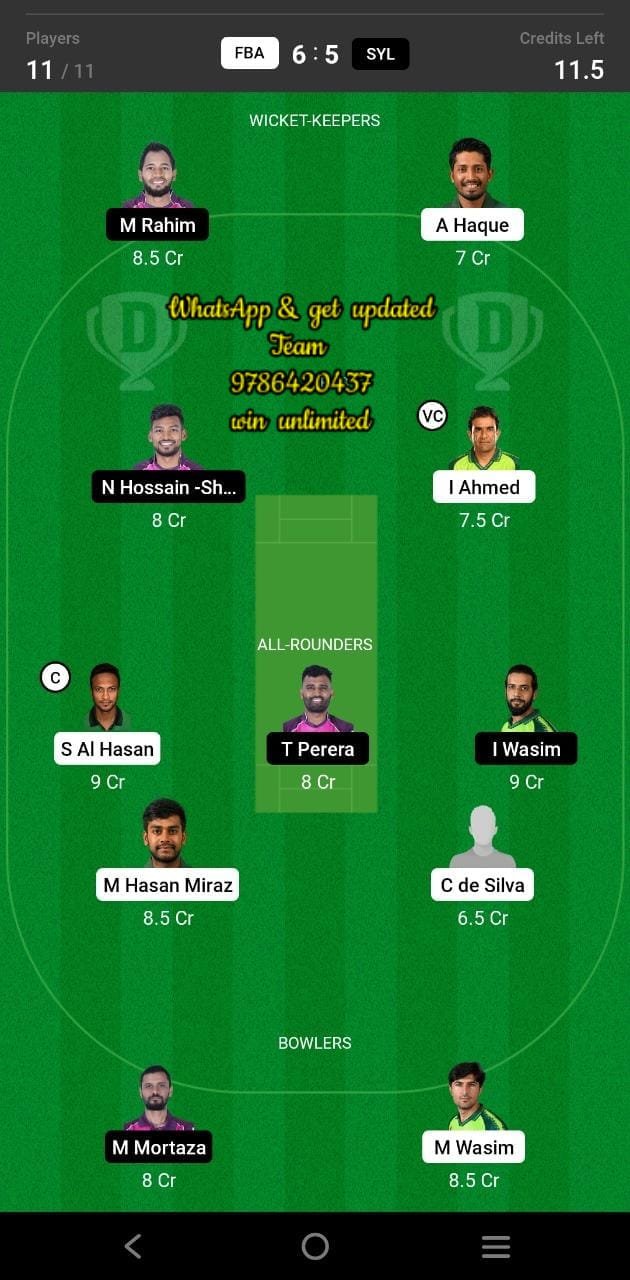 FBA vs SYL 23rd Match Dream11 Team fantasy Prediction Bangladesh Premier League