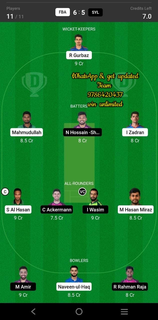 FBA vs SYL 4th Match Dream11 Team fantasy Prediction Bangladesh Premier League