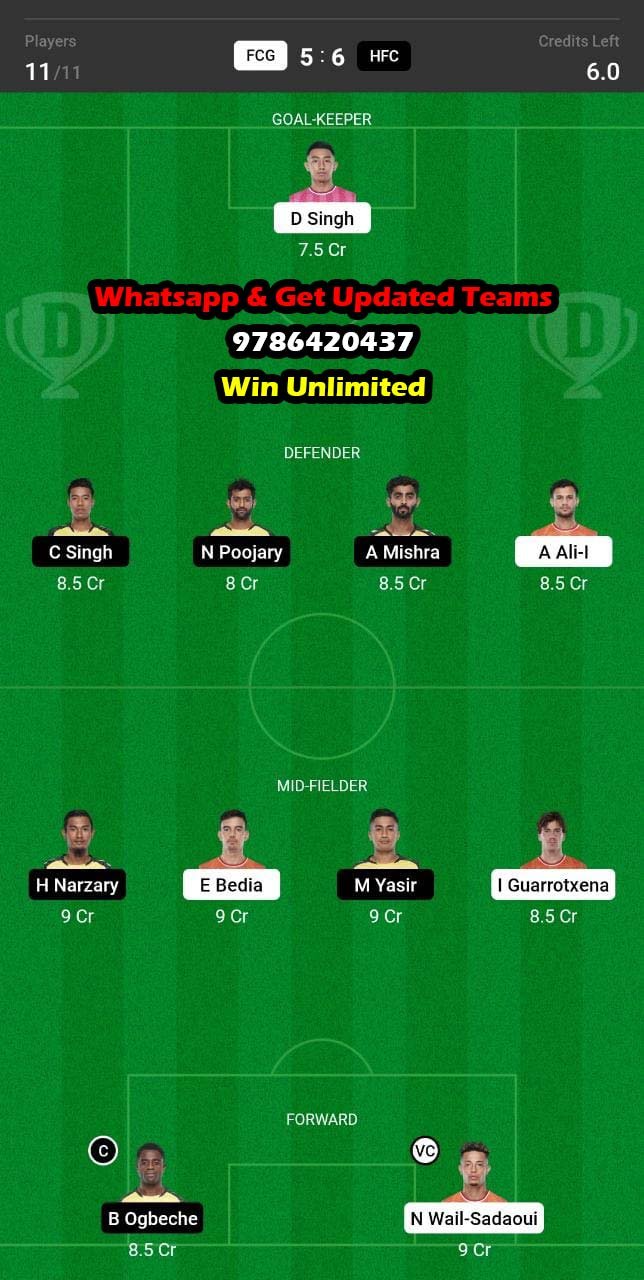 FCG vs HFC Dream11 Team fantasy Prediction Hero ISL