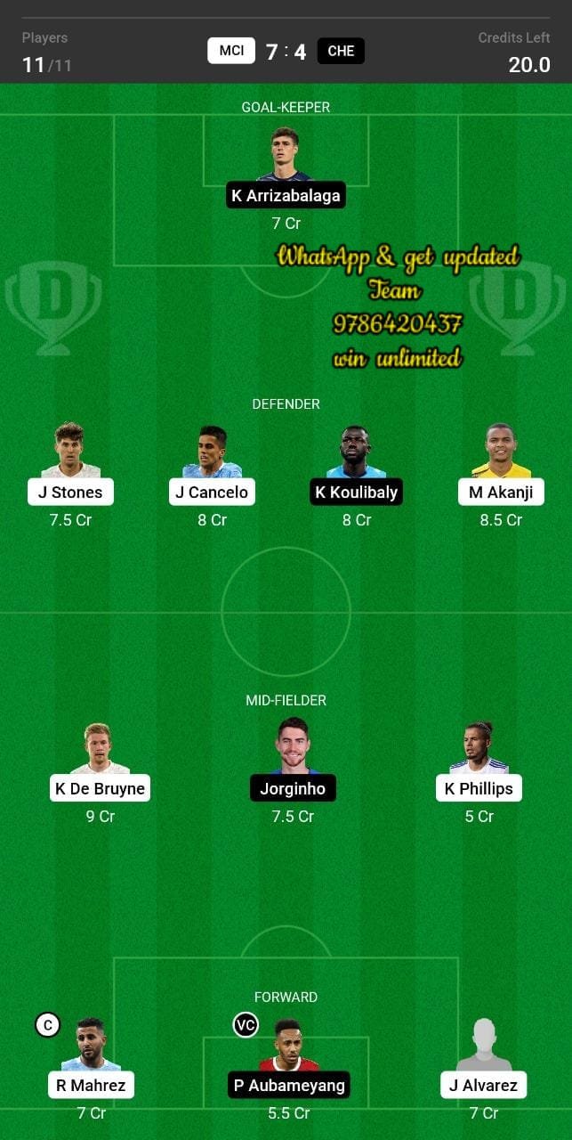 MCI vs CHE Dream11 Team fantasy Prediction FA Cup