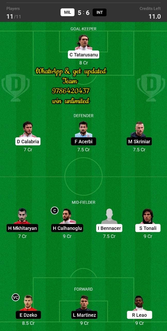 MIL vs INT Dream11 Team fantasy Prediction Supercoppa Italiana