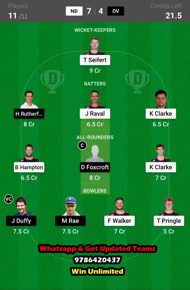 ND vs OV 13th Match Dream11 Team fantasy Prediction Dream11 Super Smash T20