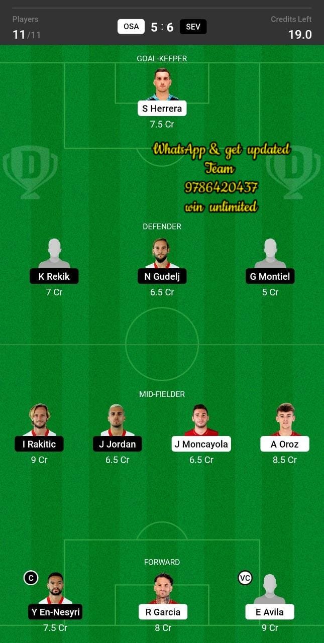 OSA vs SEV Dream11 Team fantasy Prediction Copa del Rey