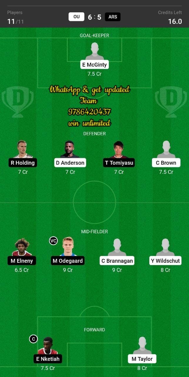 OU vs ARS Dream11 Team fantasy Prediction FA Cup