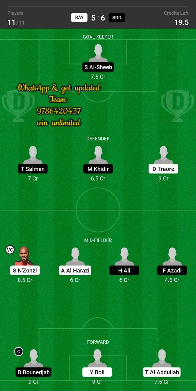 RAY vs SDD Dream11 Team fantasy Prediction Qatar Stars League