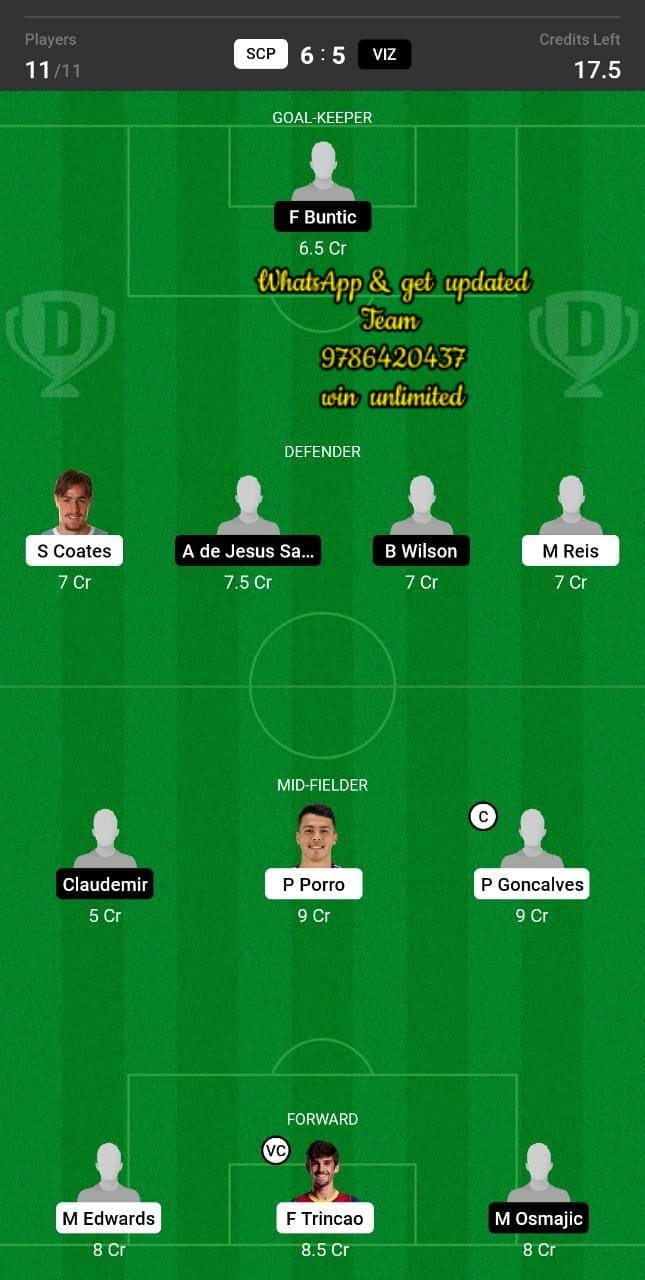 SCP vs VIZ Dream11 Team fantasy Prediction Portuguese League