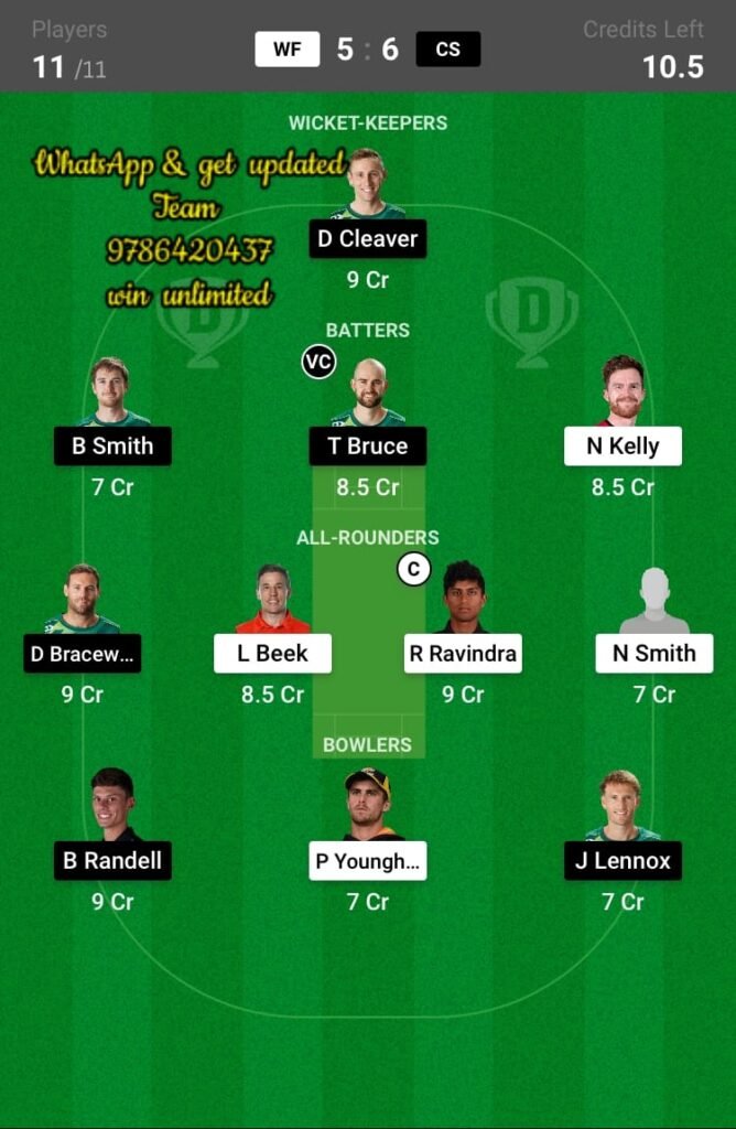 WF vs CS 14th Match Dream11 Team fantasy Prediction Dream11 Super