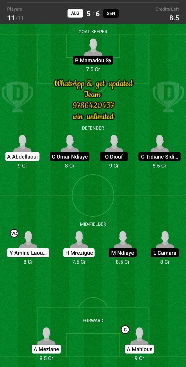 ALG vs SEN Dream11 Team fantasy Prediction African Nations Championship