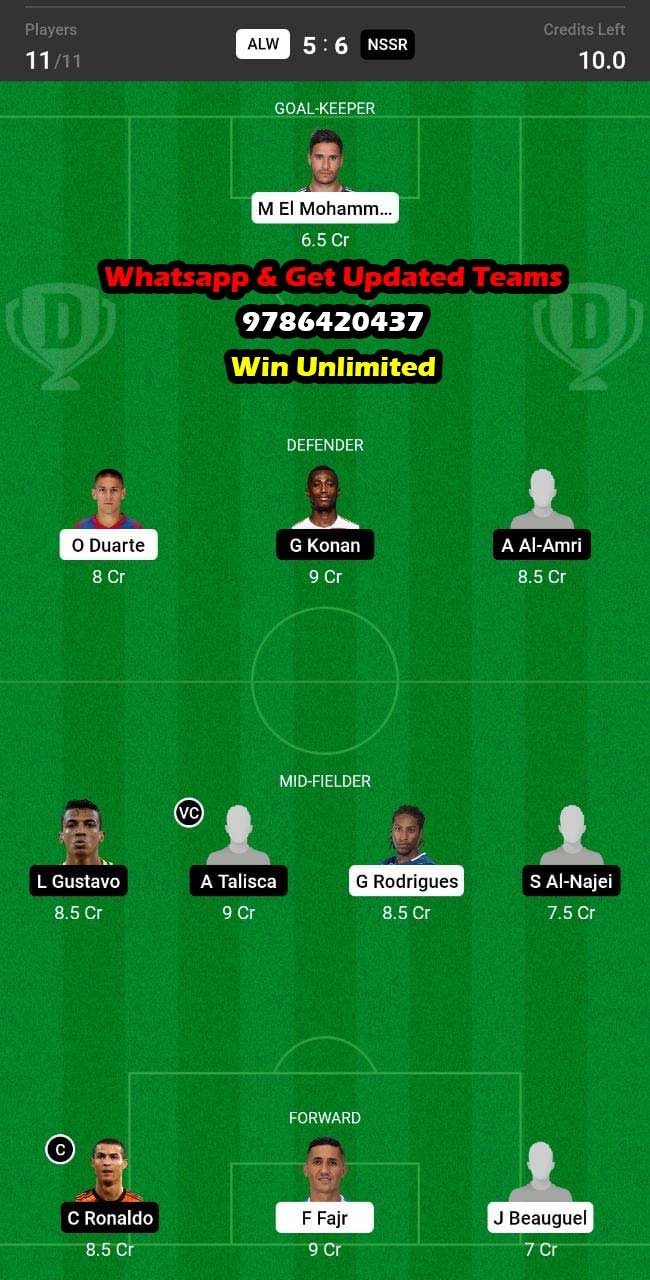 ALW vs NSSR Dream11 Team fantasy Prediction Saudi Arabian League