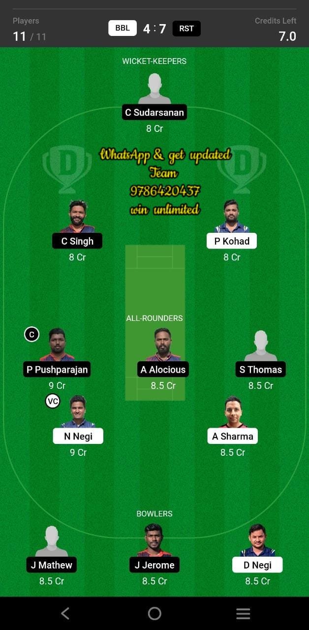 BBL vs RST 53rd Match Dream11 Team fantasy Prediction FanCode ECS Malta T10