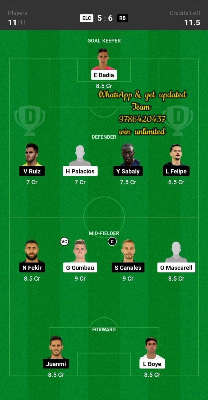 ELC vs RB Dream11 Team fantasy Prediction La Liga