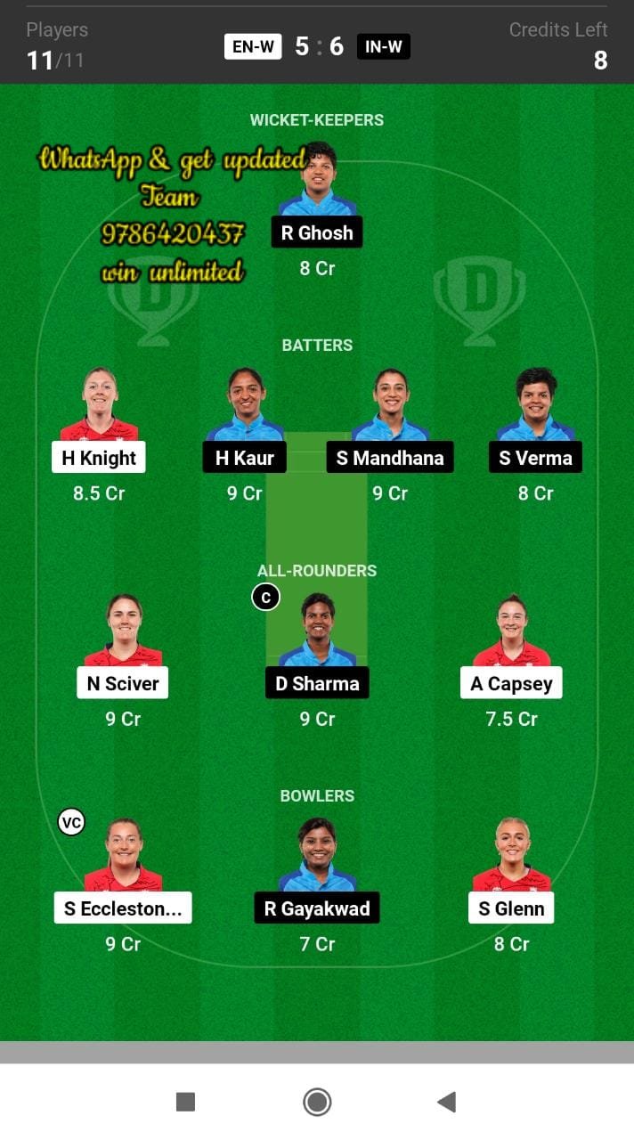 EN-W vs IN-W 14th Match Dream11 Team fantasy Prediction ICC Women's T20 World CupEN-W vs IN-W 14th Match Dream11 Team fantasy Prediction ICC Women's T20 World Cup