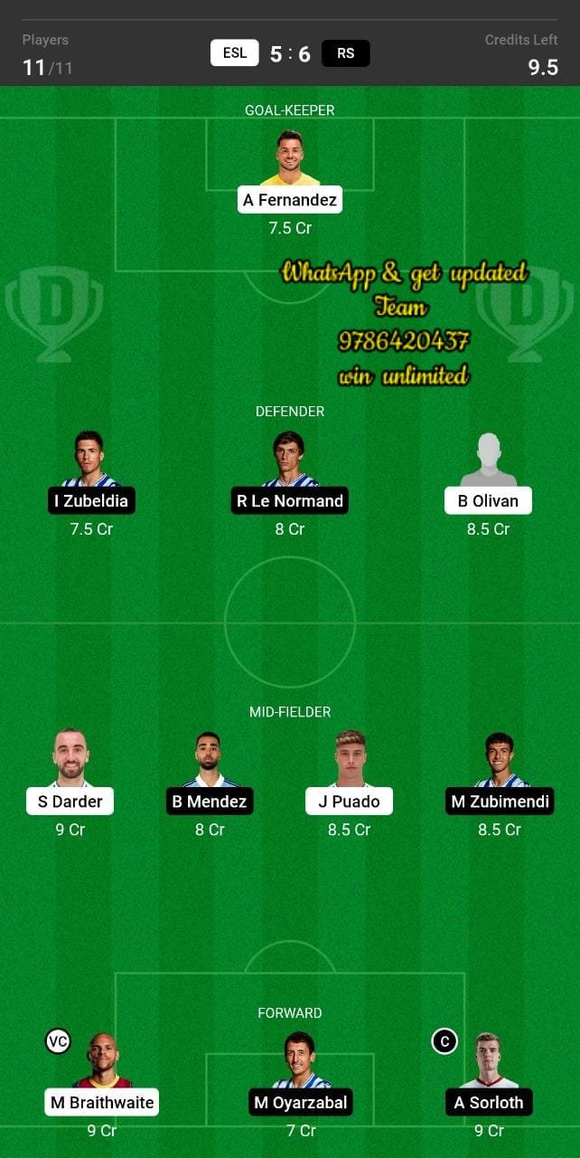 ESL vs RS Dream11 Team fantasy Prediction La Liga