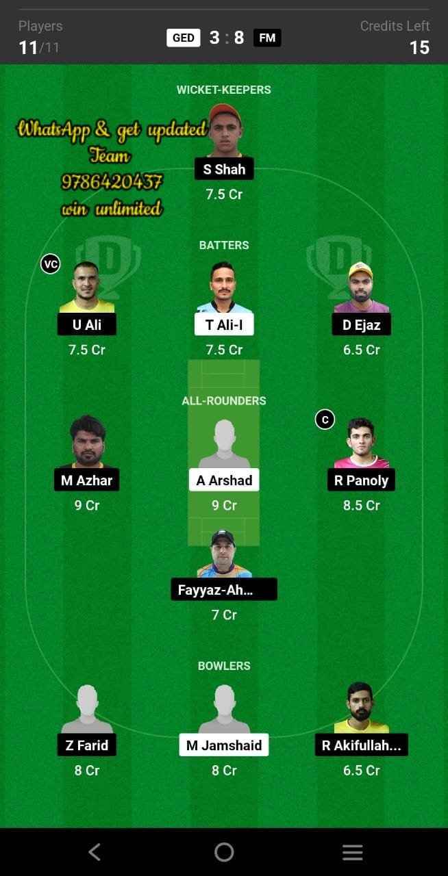 GED vs FM 4th Match Dream11 Team fantasy Prediction Sharjah Hundred League