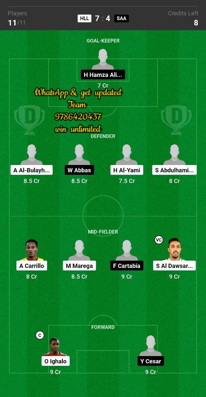 HLL vs SAA Dream11 Team fantasy Prediction AFC Champions League