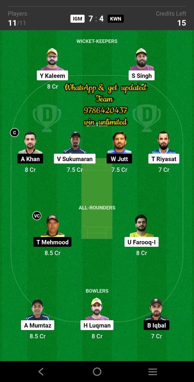 IGM vs KWN 6th Match Dream11 Team fantasy Prediction Sharjah Hundred League