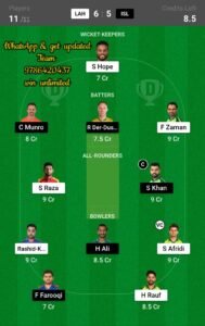 LAH vs ISL 16th Match Dream11 Team fantasy Prediction Bangladesh Premier League
