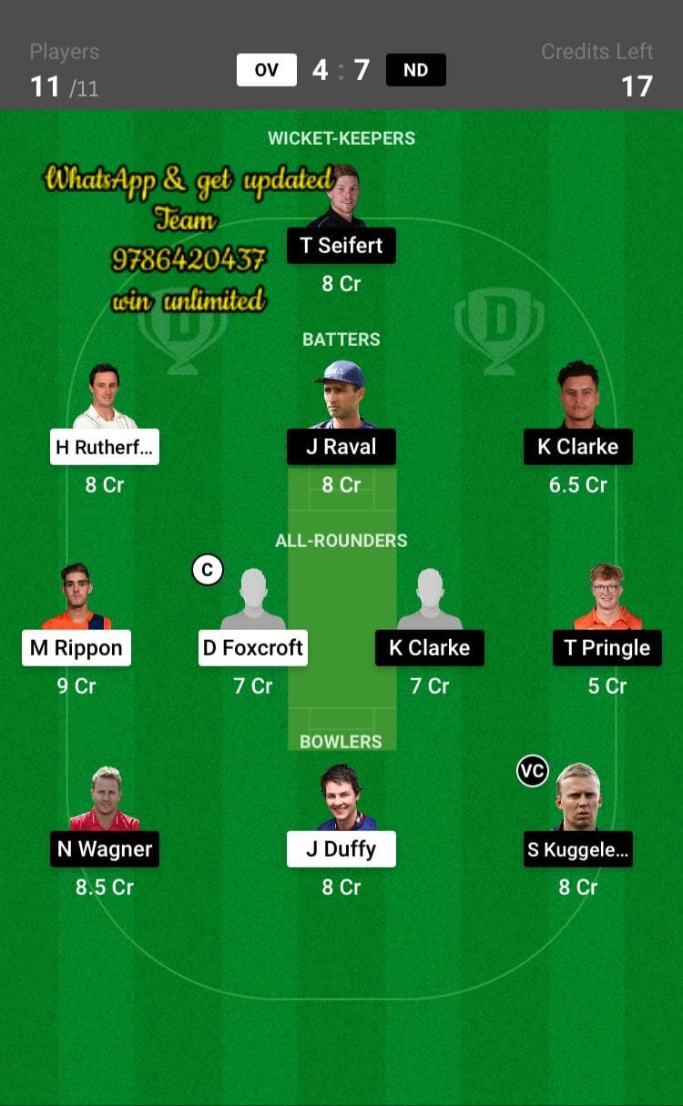 OV vs ND 30th Match Dream11 Team fantasy Prediction The Ford Trophy