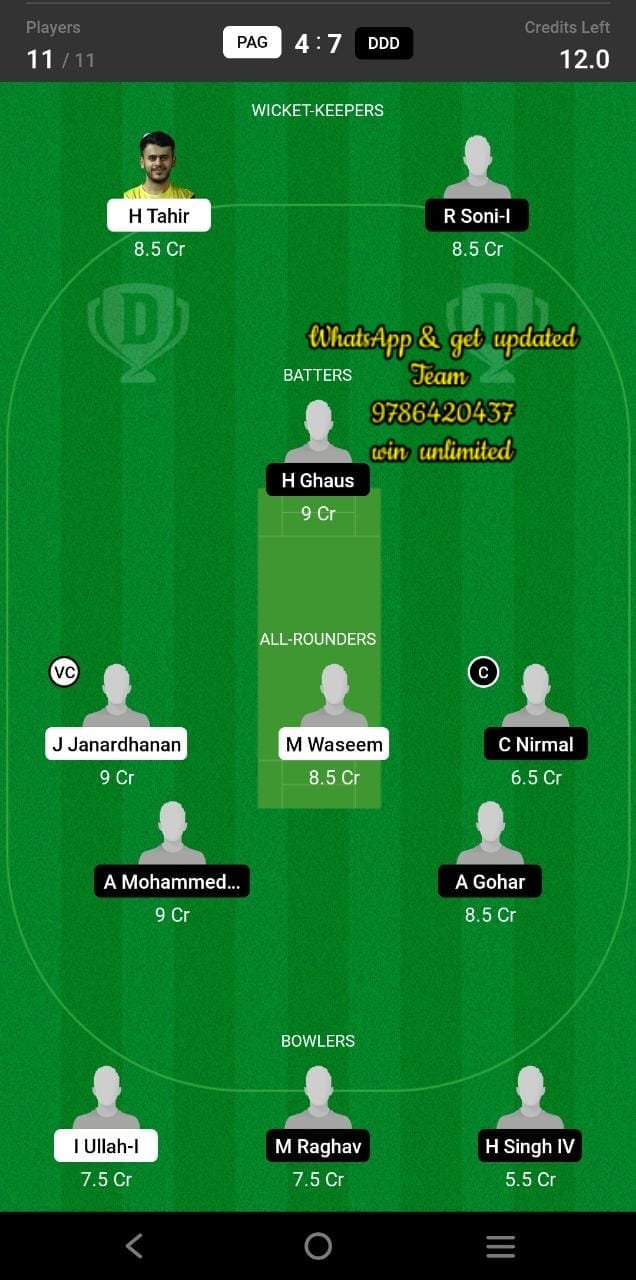 PAG vs DDD 13th Match Dream11 Team fantasy Prediction ICCA Arabian T20 League