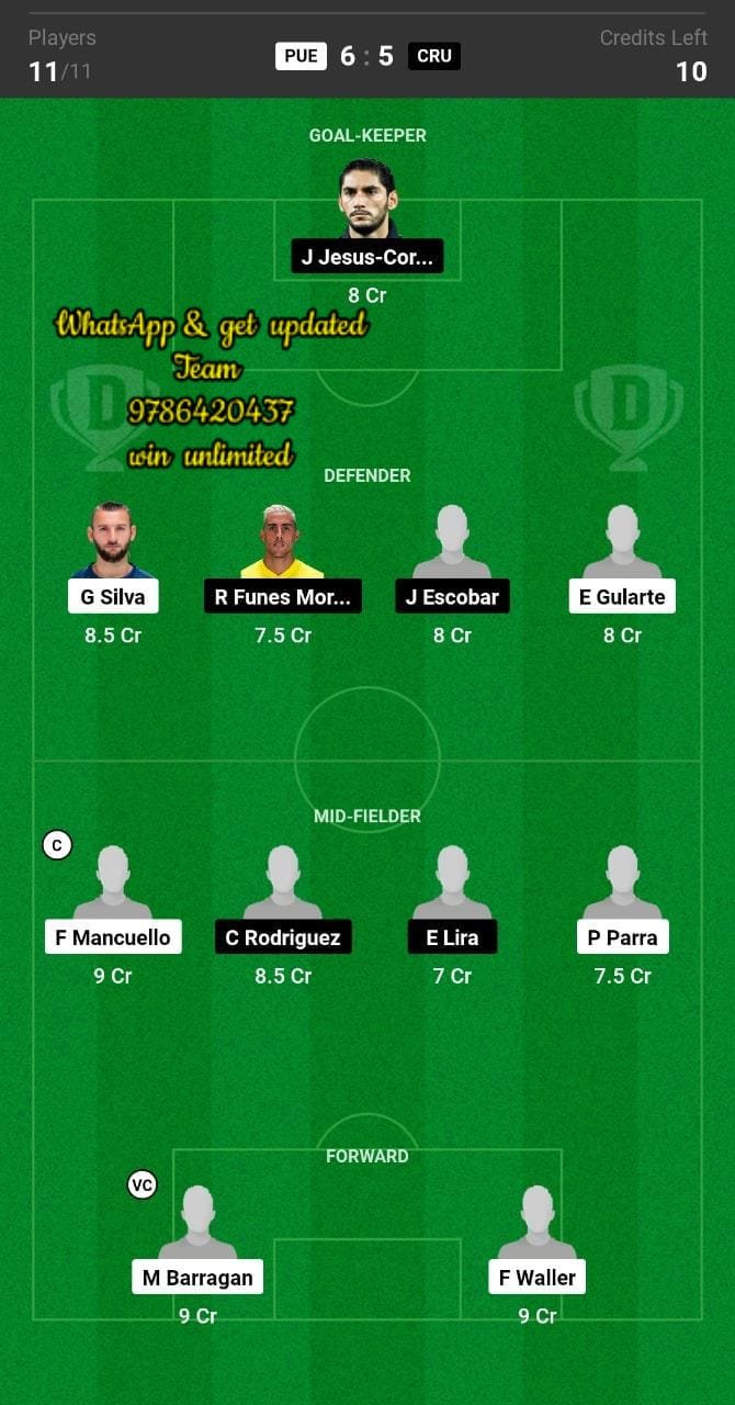 PUE vs CRU Dream11 Team fantasy Prediction Mexican League