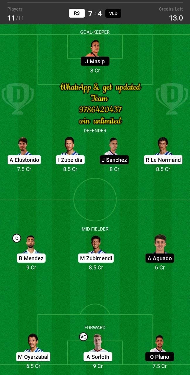 RS vs VLD Dream11 Team fantasy Prediction La Liga