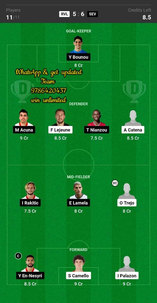 RVL vs SEV Dream11 Team fantasy Prediction La Liga