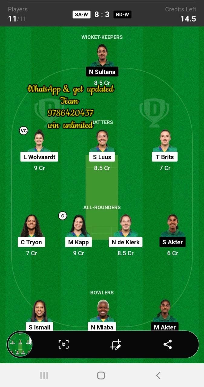 SA-W vs BD-W 20th Match Dream11 Team fantasy Prediction ICC Women's T20 World Cup