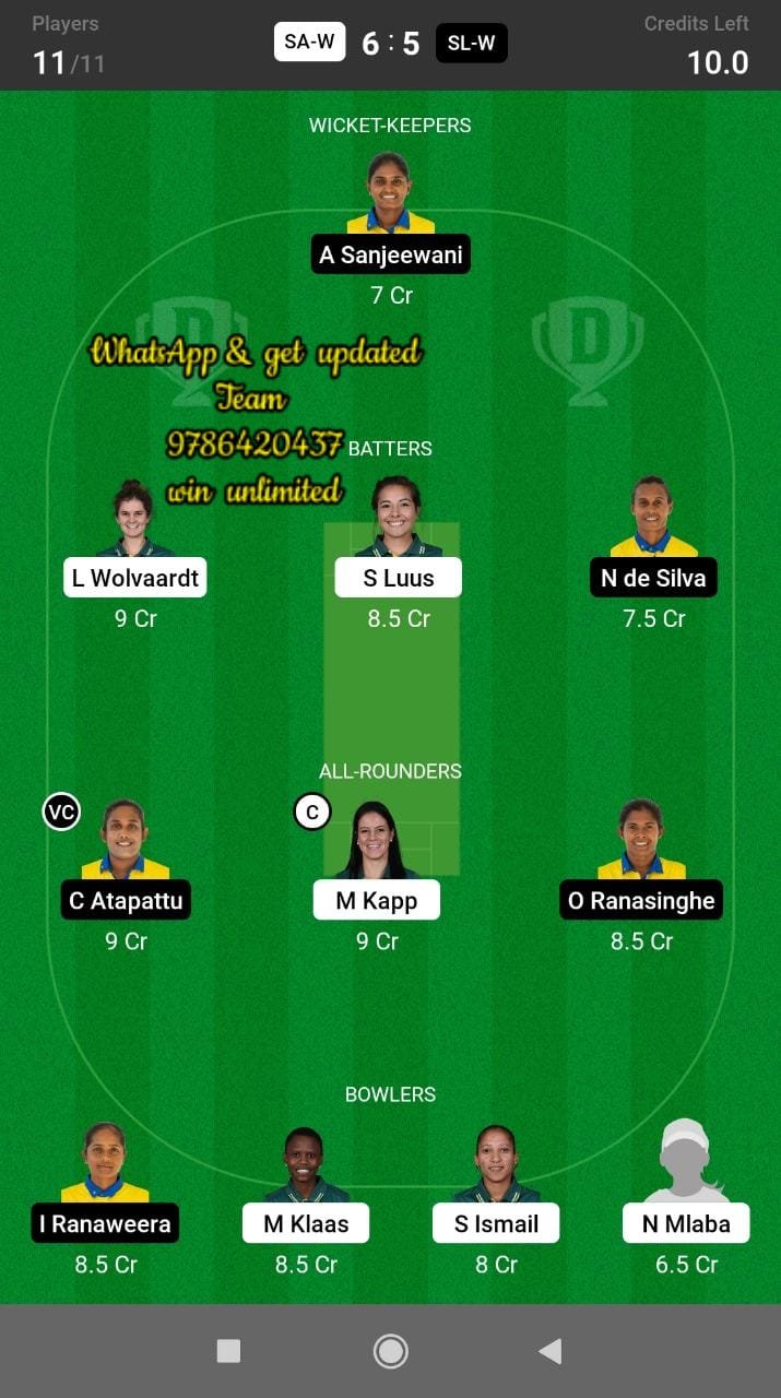 SA-W vs SL-W 1st Match Dream11 Team fantasy Prediction ICC Women's T20 World Cup