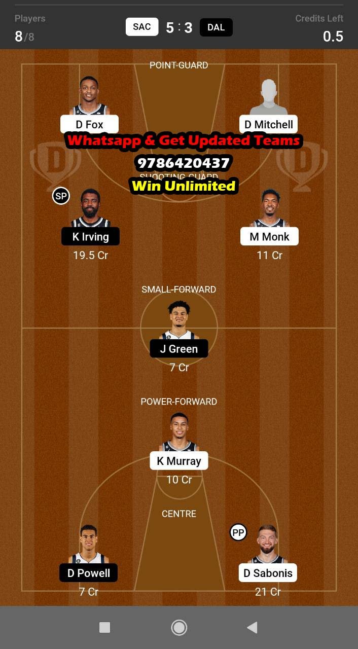 SAC vs DAL Dream11 Team fantasy Prediction American Basketball League